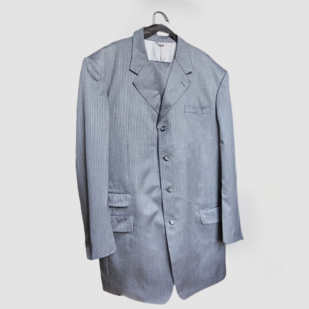 Men's Scabel Diamon Chip Super 150's And Silk Custom Suit Size 46 4 Button